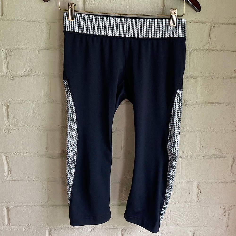 Fila size XS running leggings black white multi colored band pattern